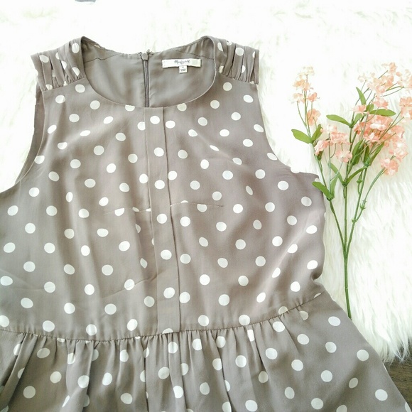 [Madewell] polka dot Tan dress 100%silk size 4 - Picture 3 of 8
